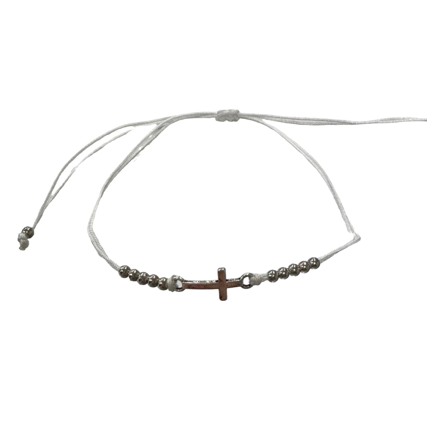Adjustable Silver Cross with Beads Bracelet
