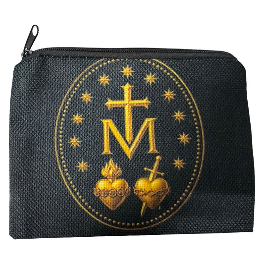 Black and Gold Miraculous Medal Zipper Pouch