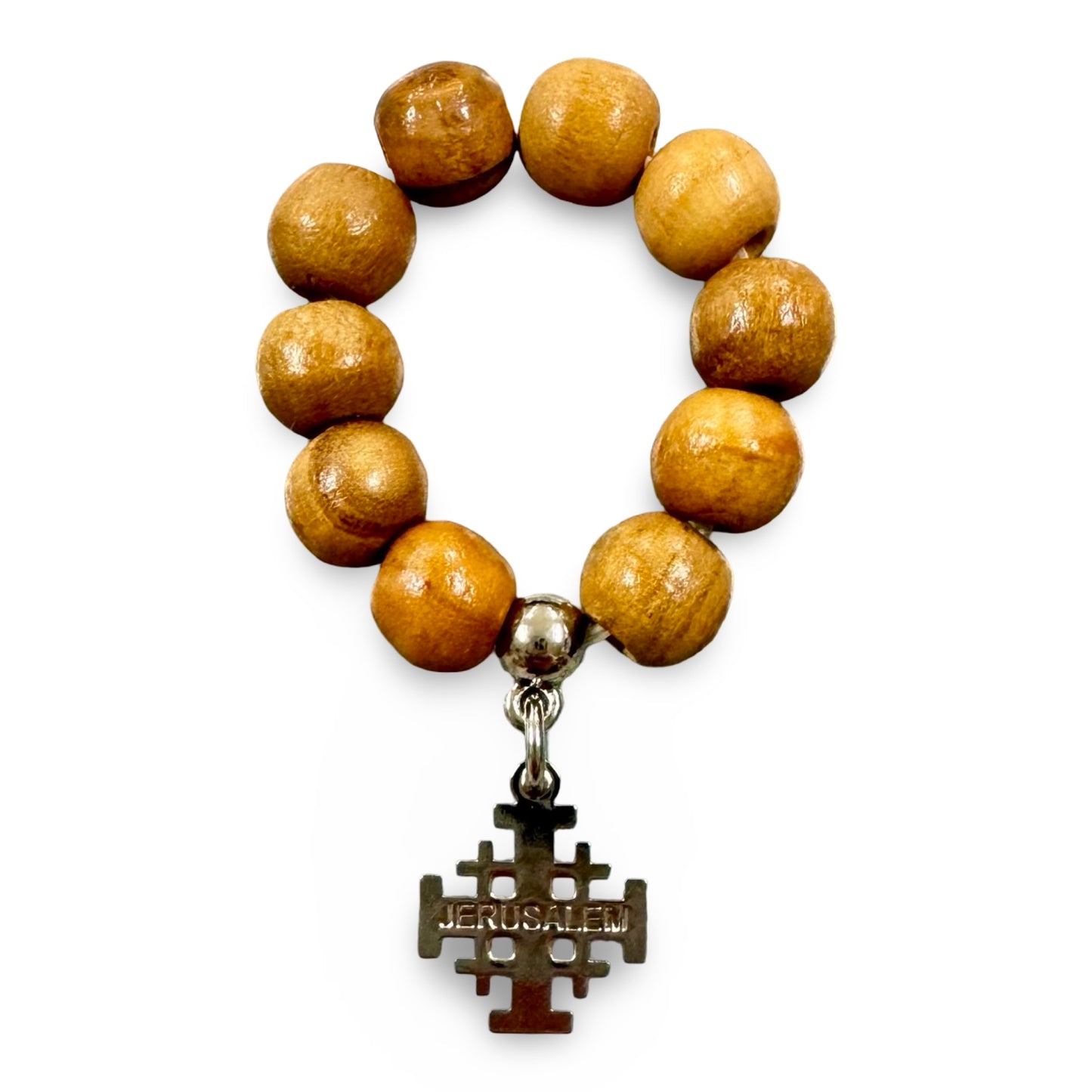 Wooden Rosary Ring with Jerusalem Cross