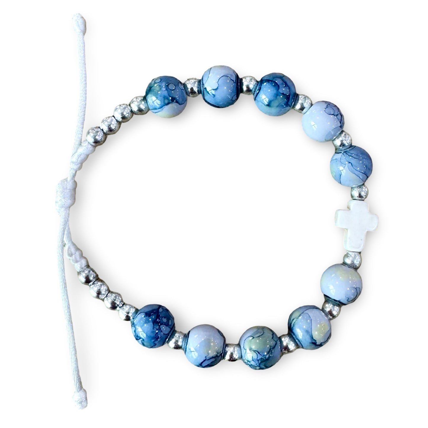 Marble Bead Queen of Peace Cord Bracelet With Colored Medal