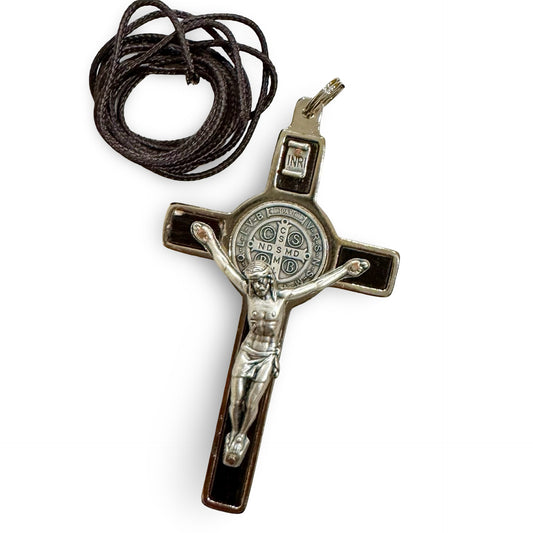 Classic Wooden St. Benedict Inlay Crucifix