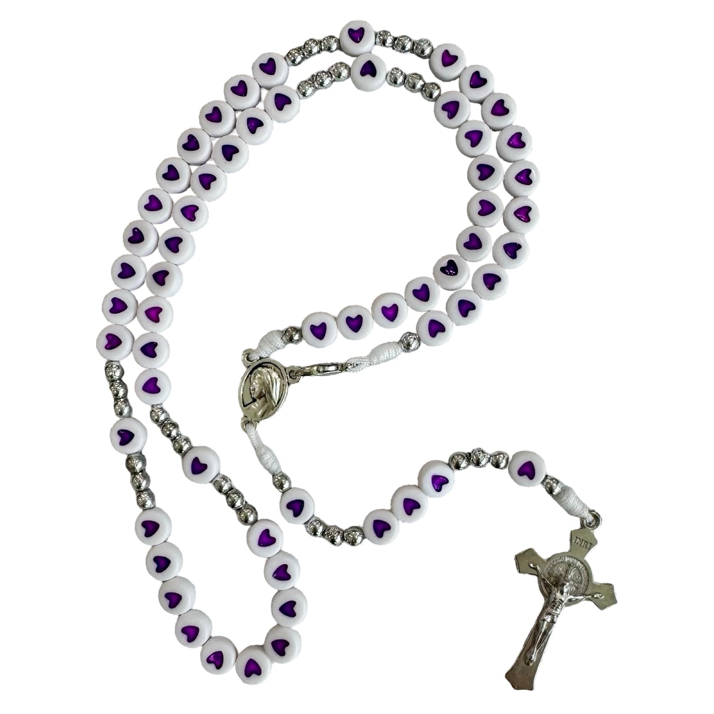 Queen of Peace Letter Bead Rosary with Hearts