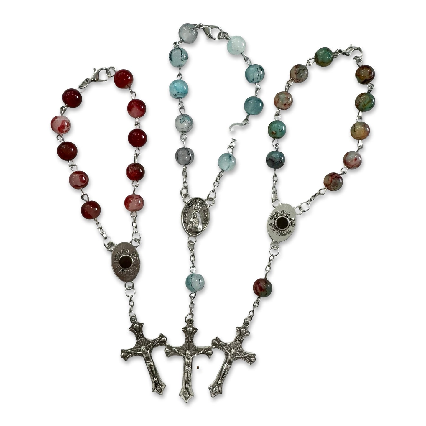 Large Marble Decade Rosary with Soil from Fatima in Case
