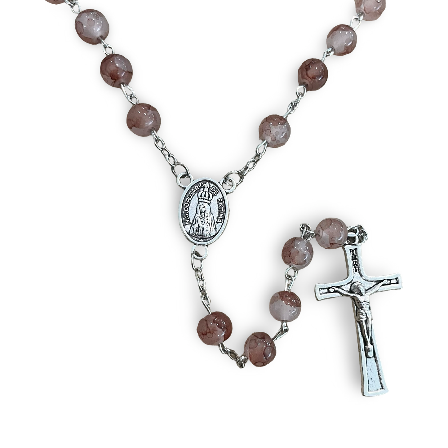 Long Marble Fatima Rosary with Soil