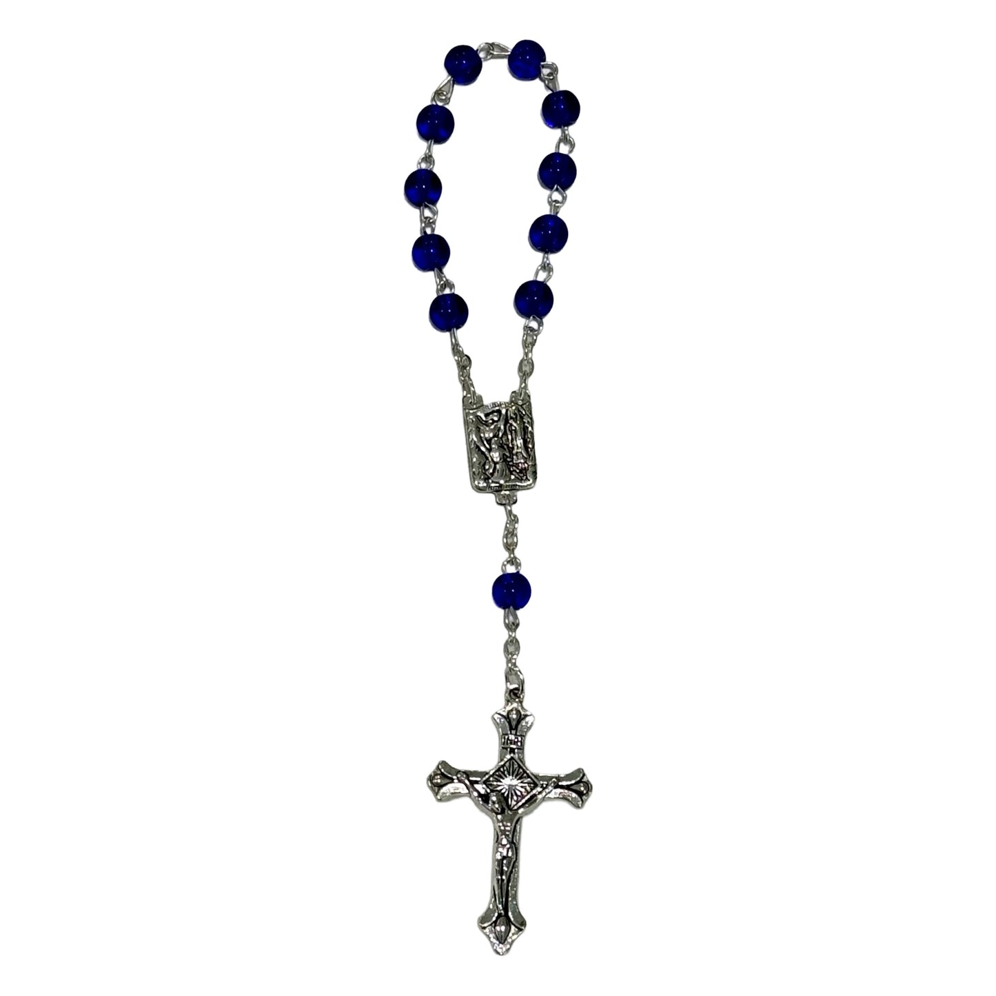 Round Crystal Lourdes Decade Rosary with Holy Card