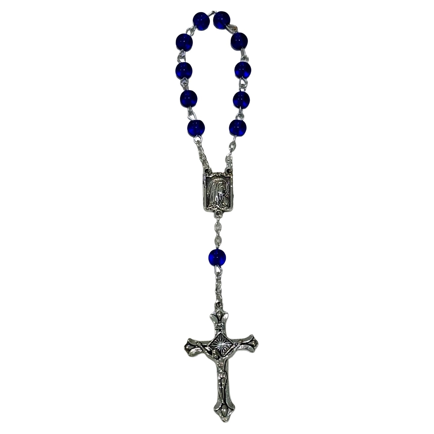 Round Crystal Lourdes Decade Rosary with Holy Card