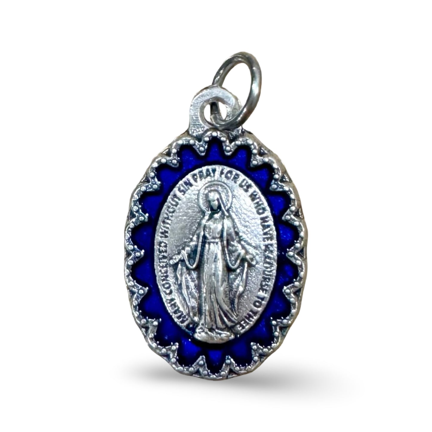 Detailed Miraculous Medal with Blue Border