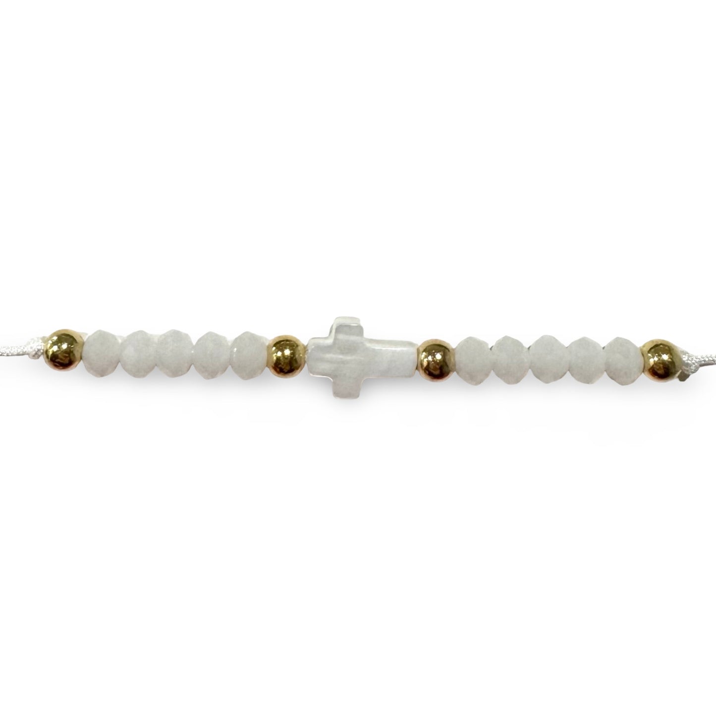 Adjustable String Bracelet with Pearl Cross and Copper Beads of Assorted Colors
