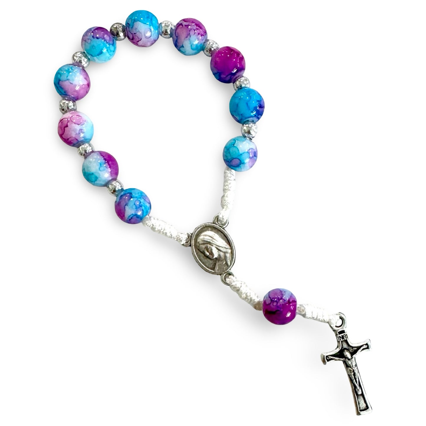 Marble Queen of Peace Cord Decade Rosary of Assorted Colors