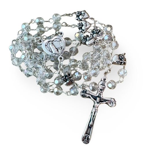 Crystal Fatima Rosary with the Pierced Hearts