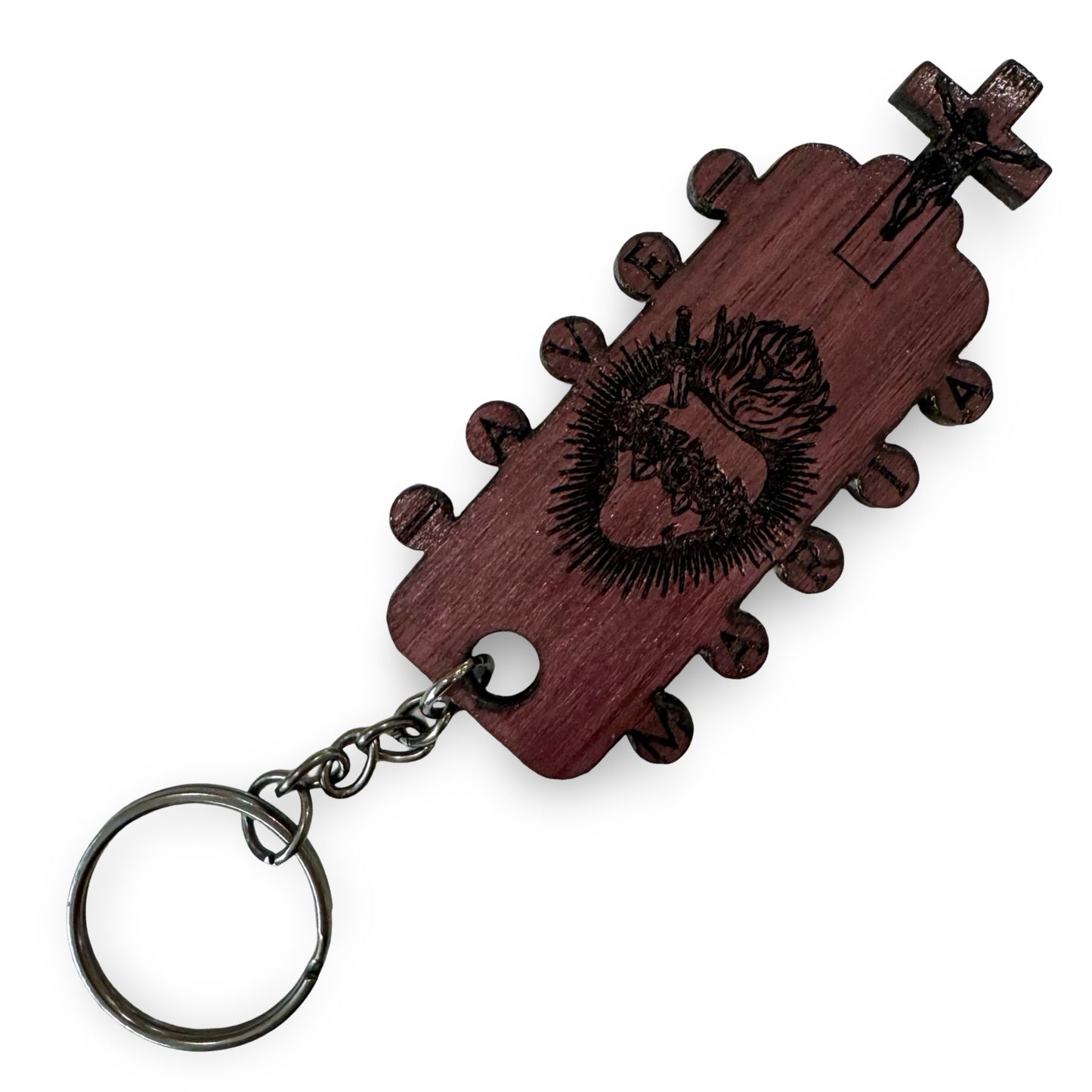 Handmade “Immaculate Heart” Wood Carved Keychain