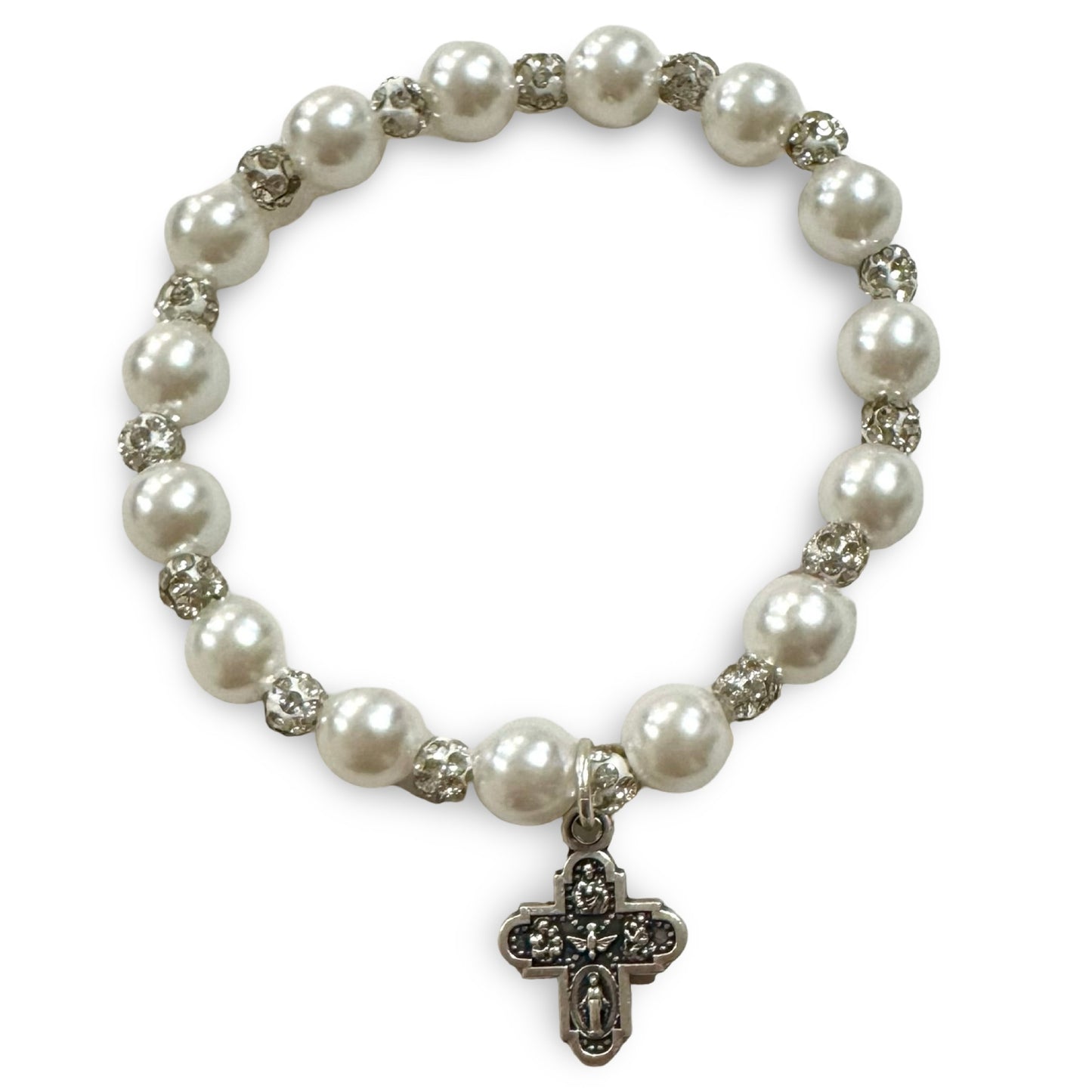 Pearl and Rhinestone Four Way Cross Bracelet