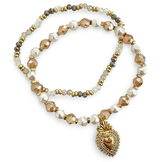 Sacred Heart of Jesus Multicolored Pearl Bracelet Set
