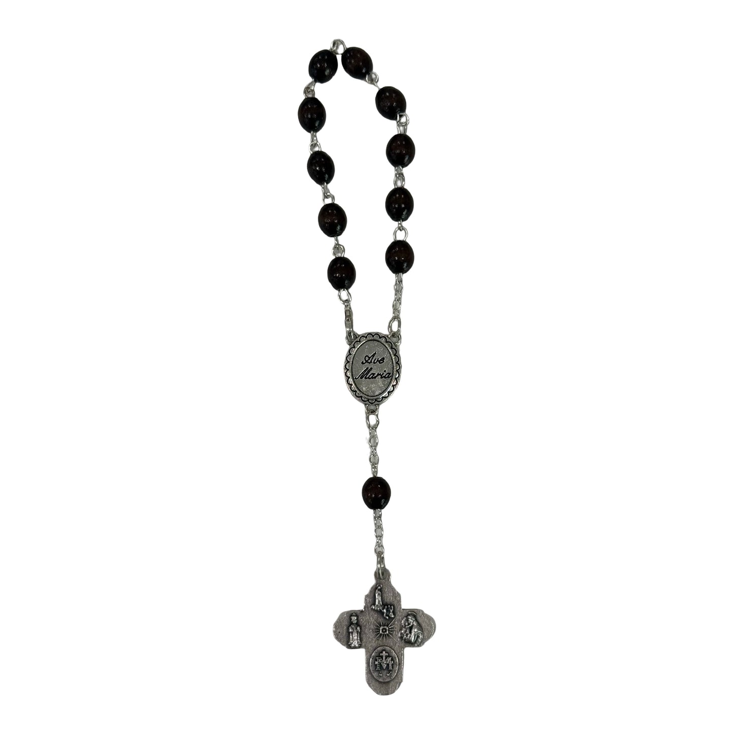 Wooden Queen of Peace Decade Rosary with Four Way Cross