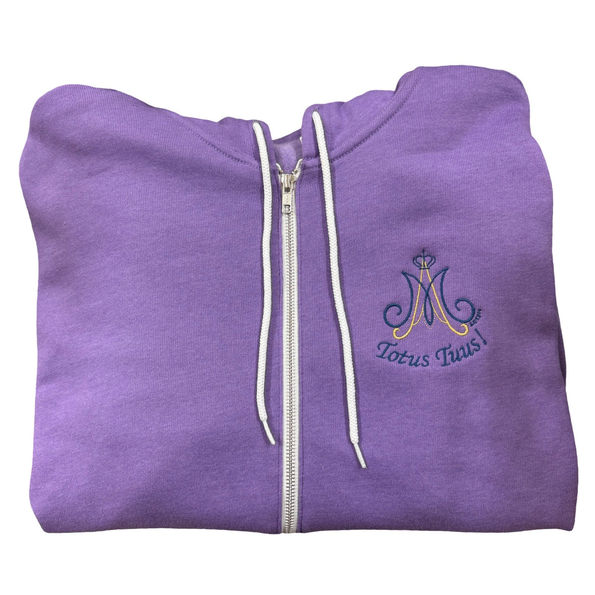 Marian Totus Tuus “M” Embroidered Zip-up Sweater by SCTJM