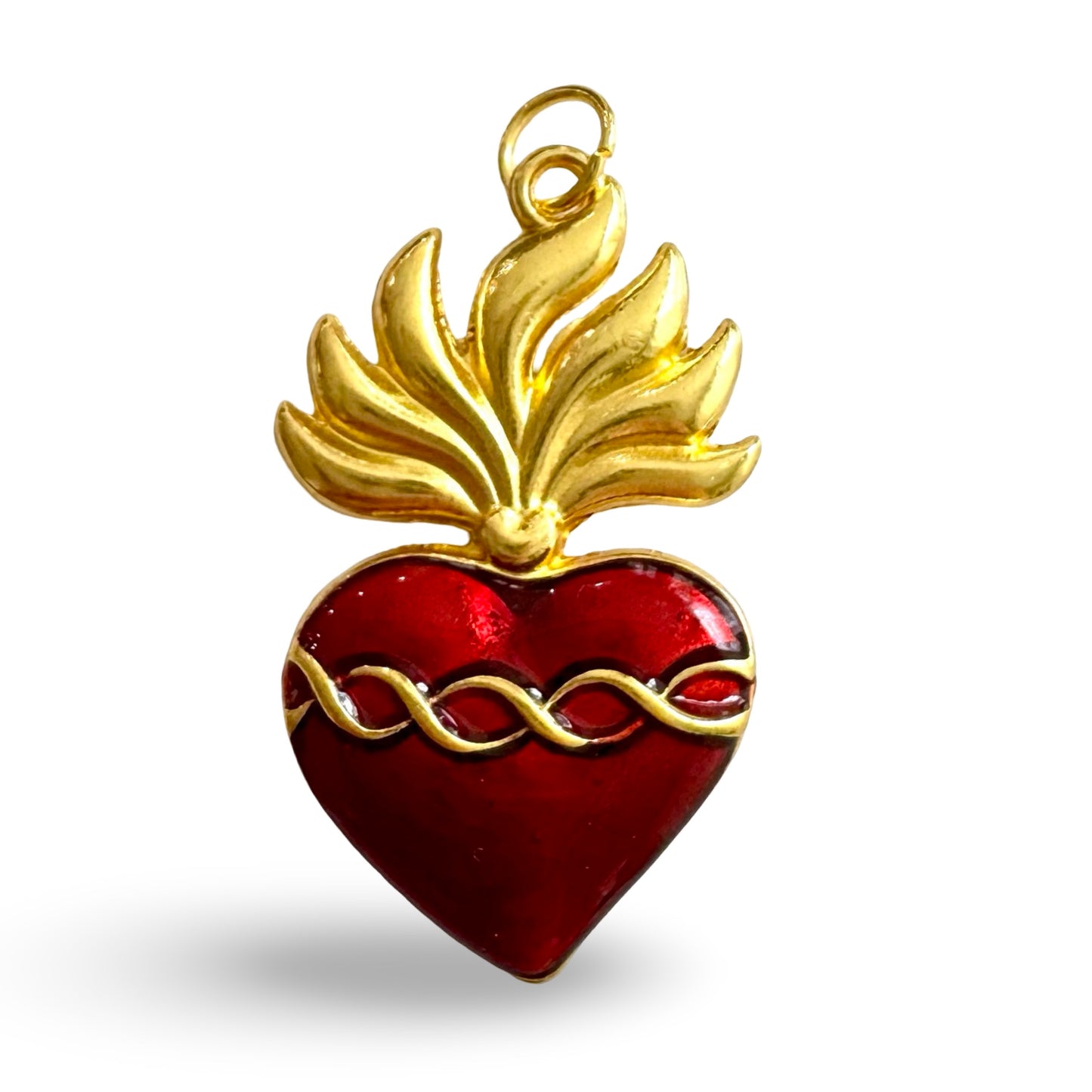 Ruby and Gold Sacred Heart of Jesus Pendant with Holy Card