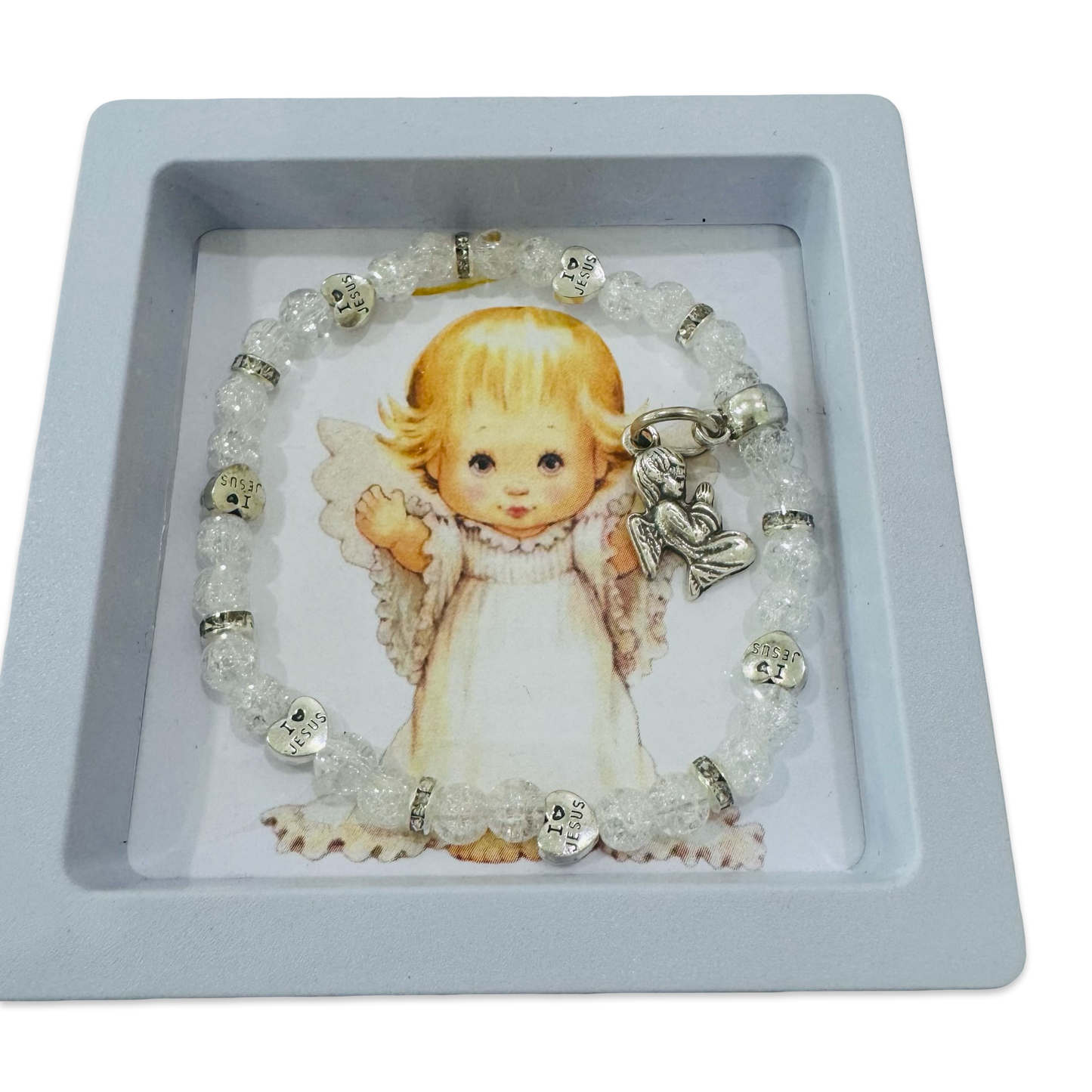 Crystal and Silver Guardian Angel Baby Bracelet in Case