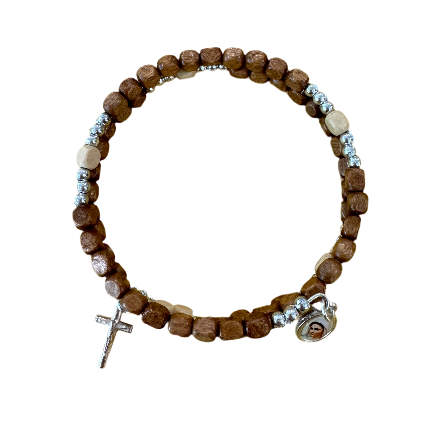 Square Wooden Wrap Rosary Bracelet with Wire Band