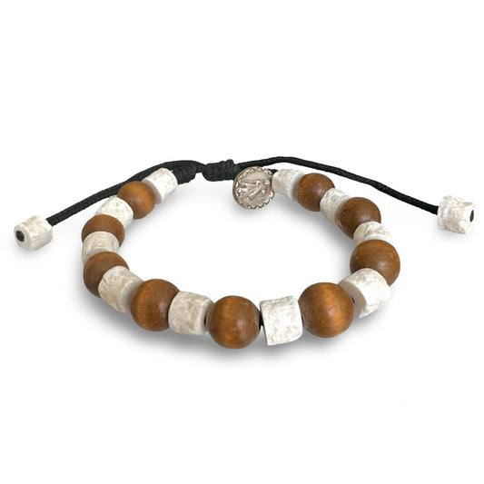 Queen of Peace Stone and Round Wood Bead Adjustable Bracelet