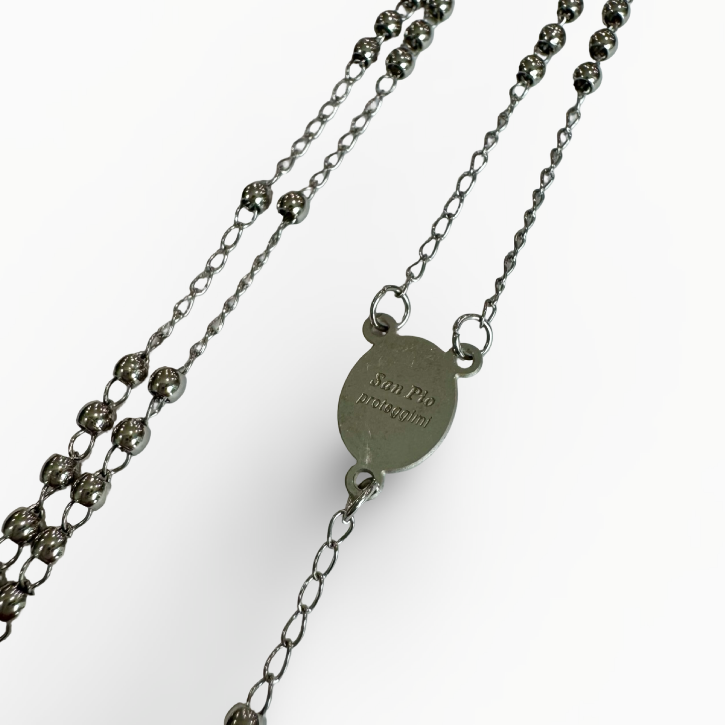 Padre Pio Sterling Silver Rosary Necklace