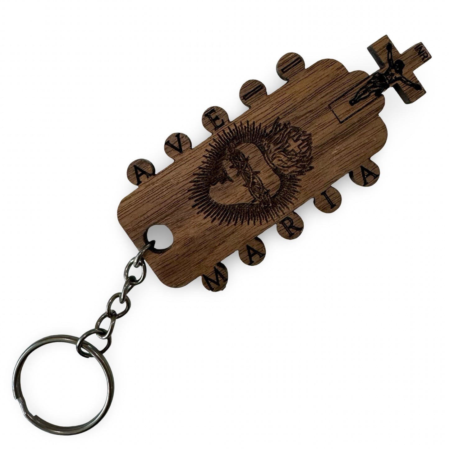 Handmade “Sacred Heart” Wood Carved Keychain