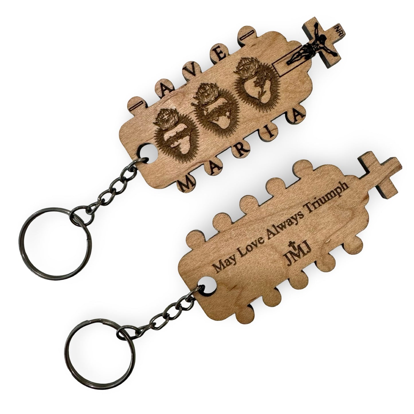 Handmade “Three Hearts” Wood Carved Keychain