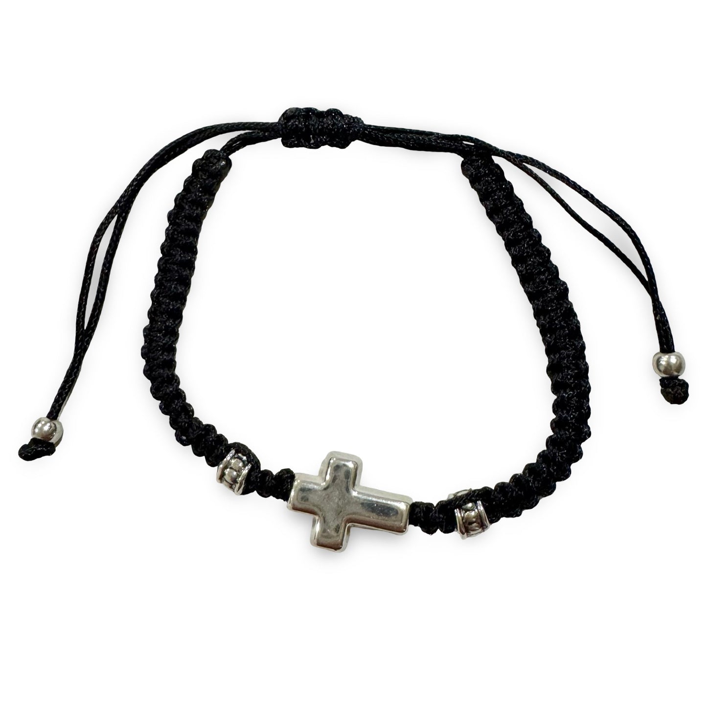 Black Braided Metal Cross Bracelet