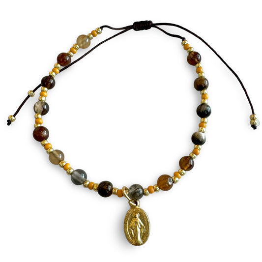 Adjustable String Beaded Bracelet with Miraculous Medal