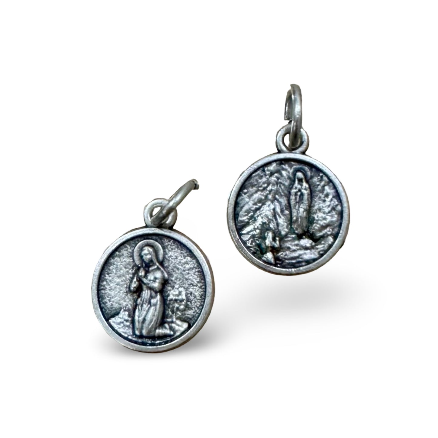 Mini Round Our Lady of Lourdes and St. Bernadette Silver Medal