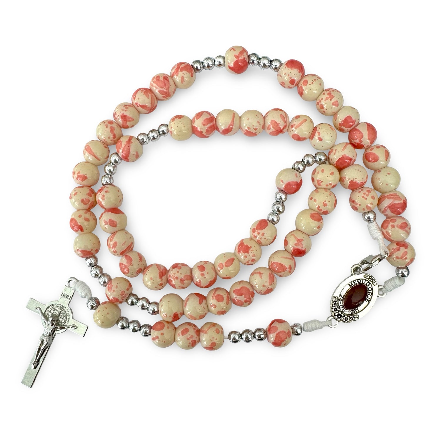Large Queen of Peace Marble Rosary of Assorted Colors with Soil