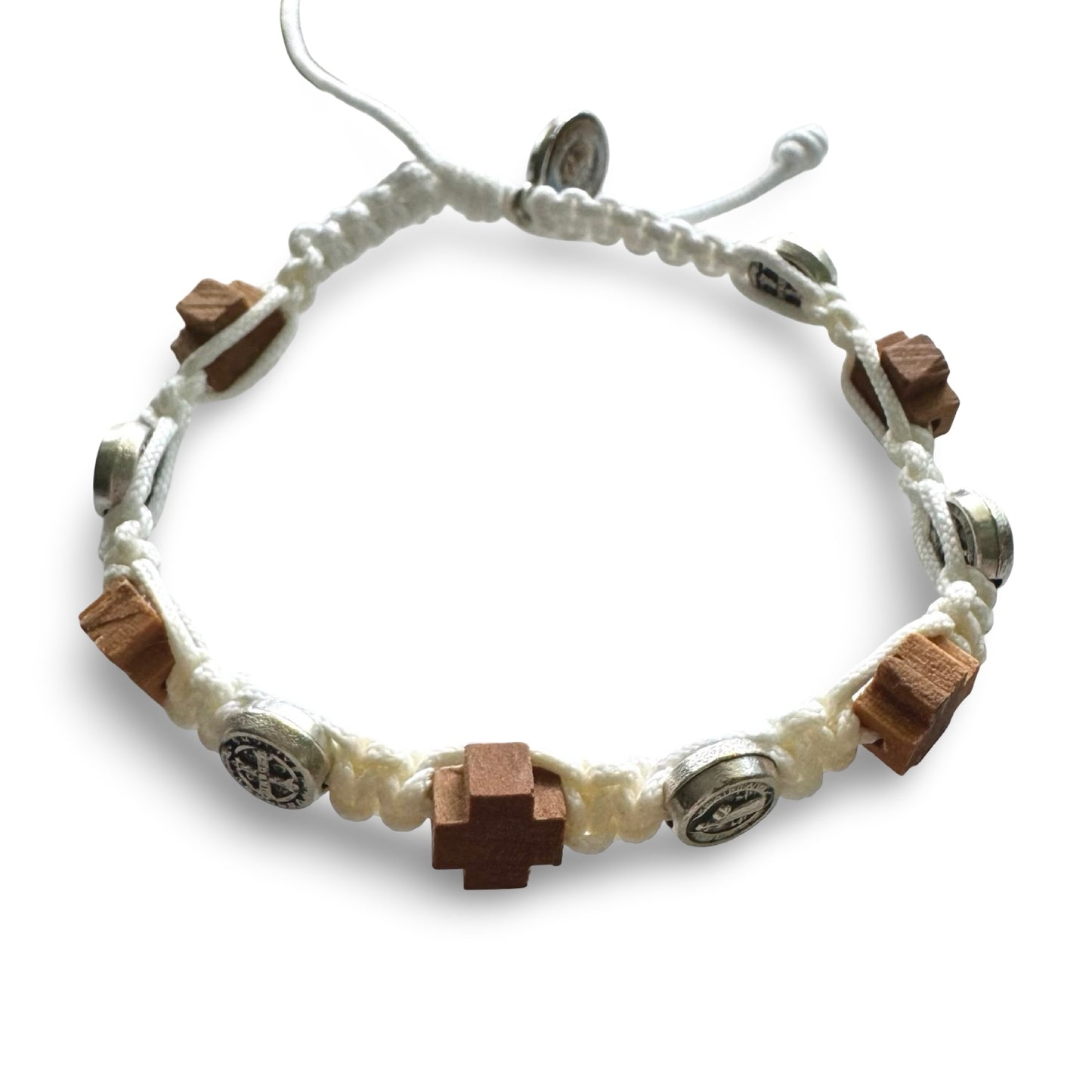 Wood Cross and Small St. Benedict Medal Decade Rosary Bracelet of Assorted Colors