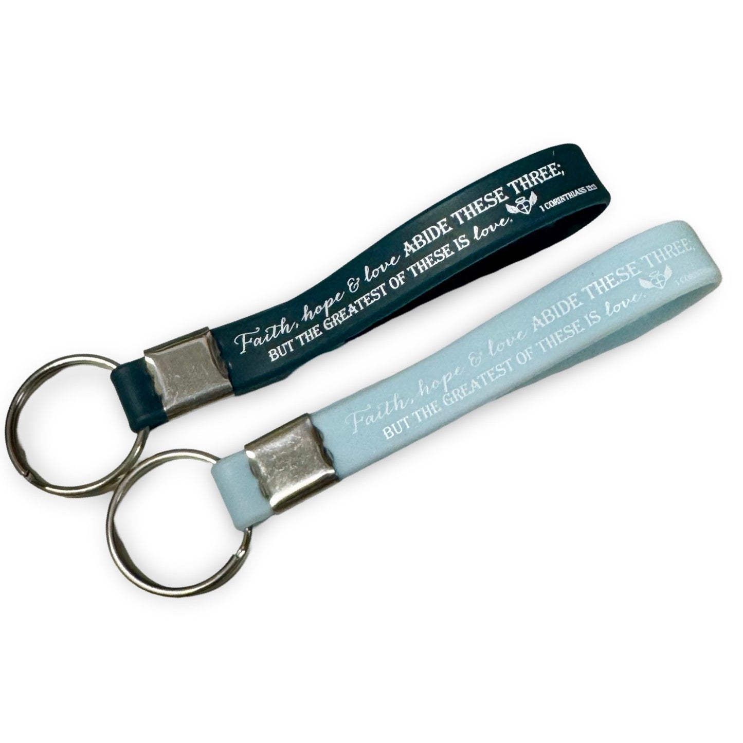 “Faith, Hope, and Love” Silicone Bible Verse Keychain