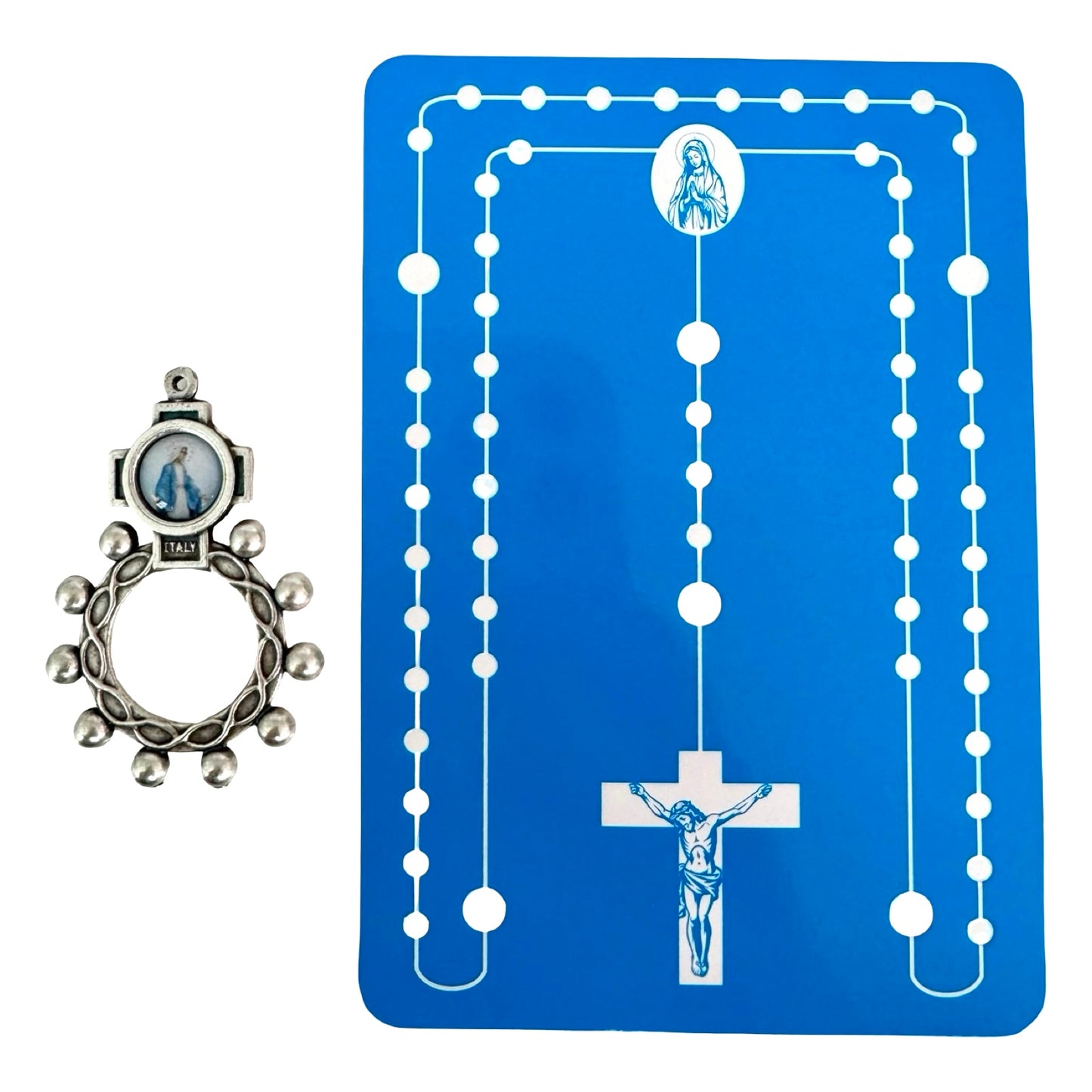 Miraculous Medal Rosary Ring with Holy Card