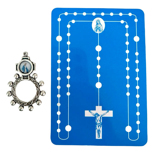 Miraculous Medal Rosary Ring with Holy Card