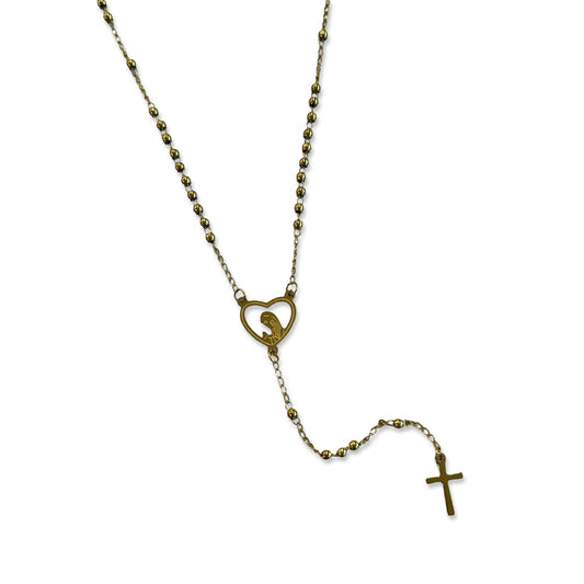Gold Rosary Necklace with Heart Center