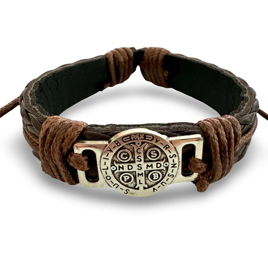 Adjustable Leather St. Benedict Bracelet