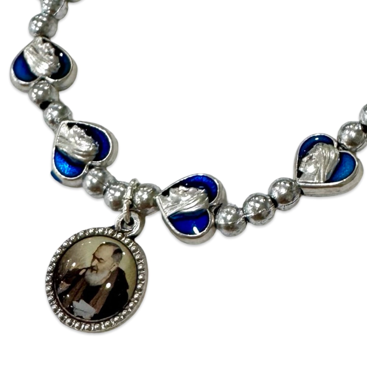 Padre Pio and Queen of Peace Blue Decade Bracelet