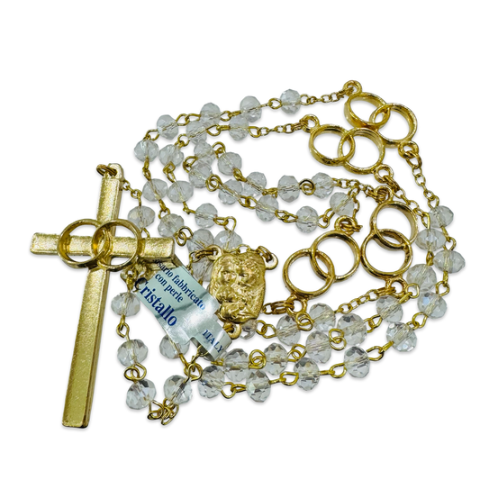 Crystal Bead Wedding Rosary with Holy Family Medal