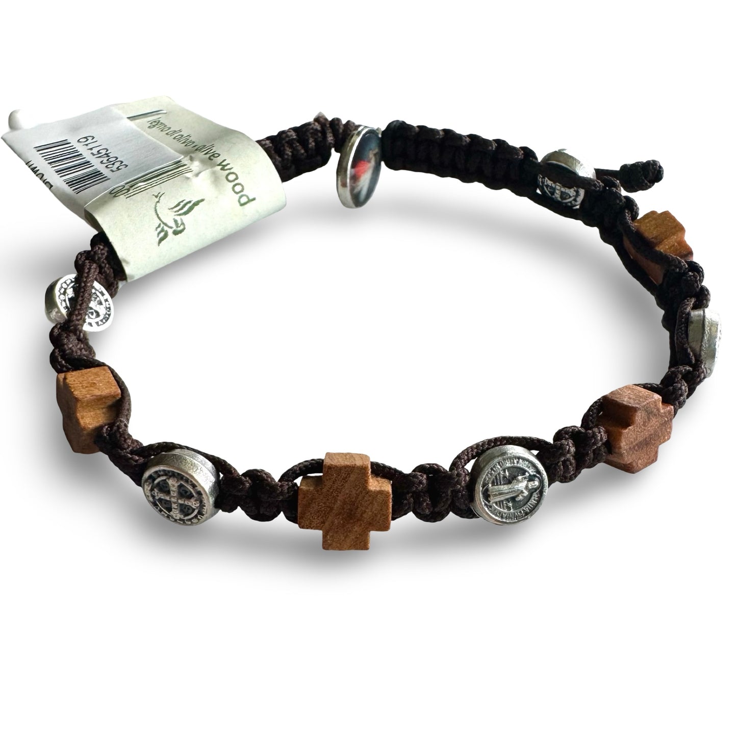 Wood Cross and Small St. Benedict Medal Decade Rosary Bracelet of Assorted Colors