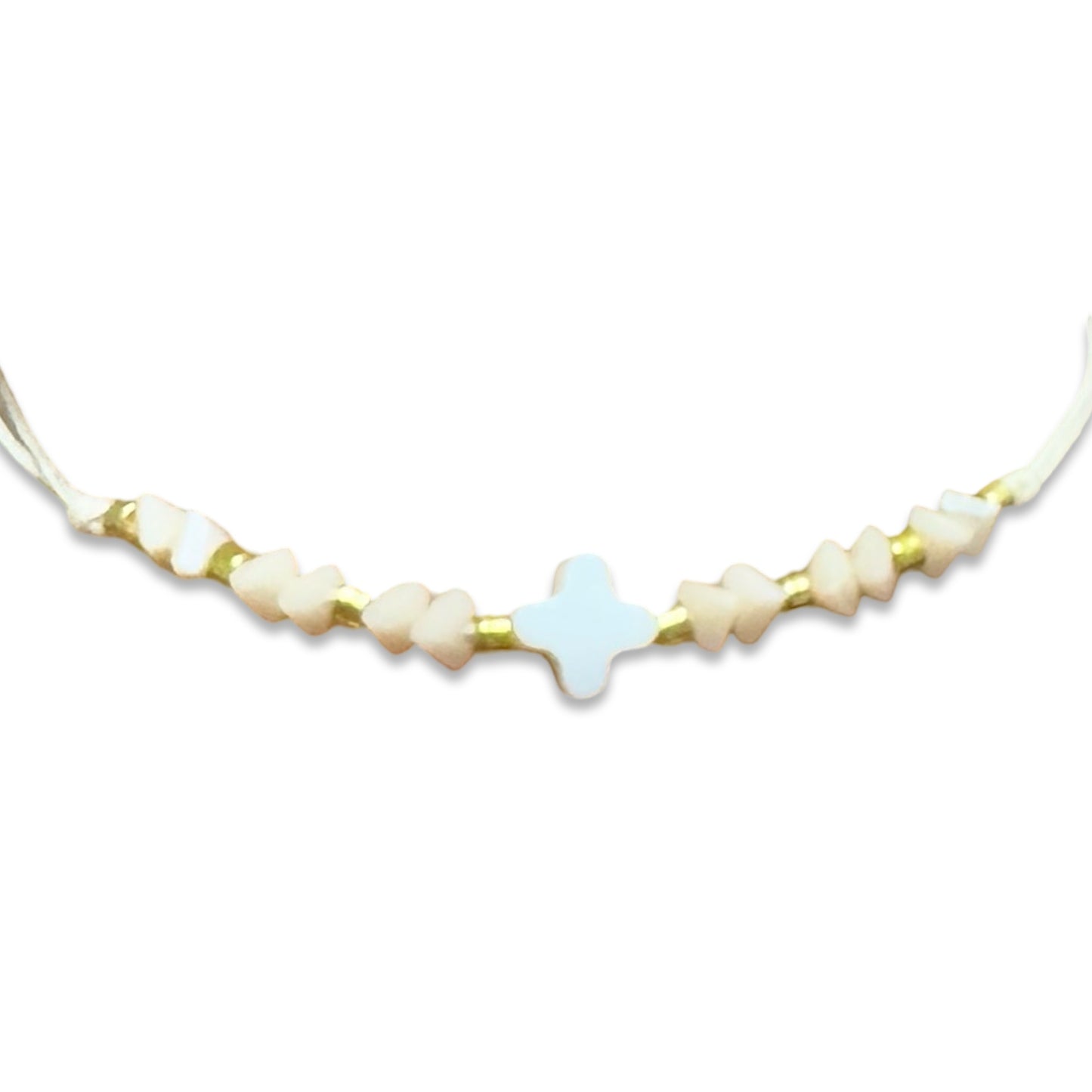 String Bracelet of Assorted Colors with Mother of Pearl Cross