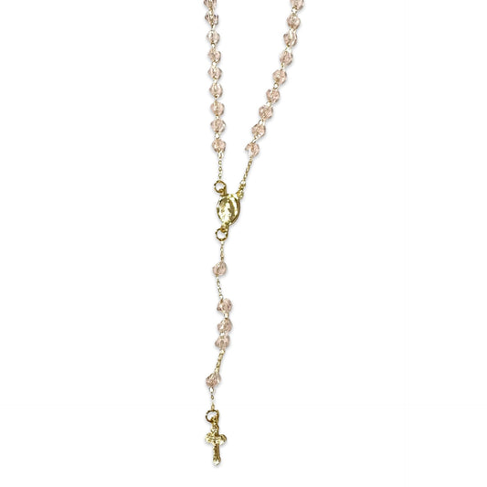 Gold and Crystal Beaded Rosary Necklace