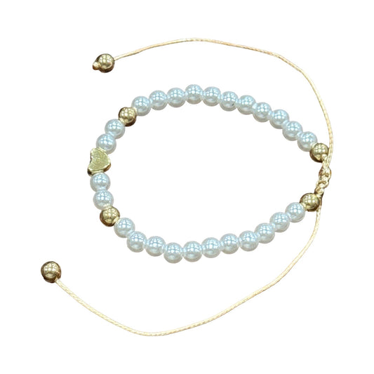 Pearl and Gold Heart Bracelet