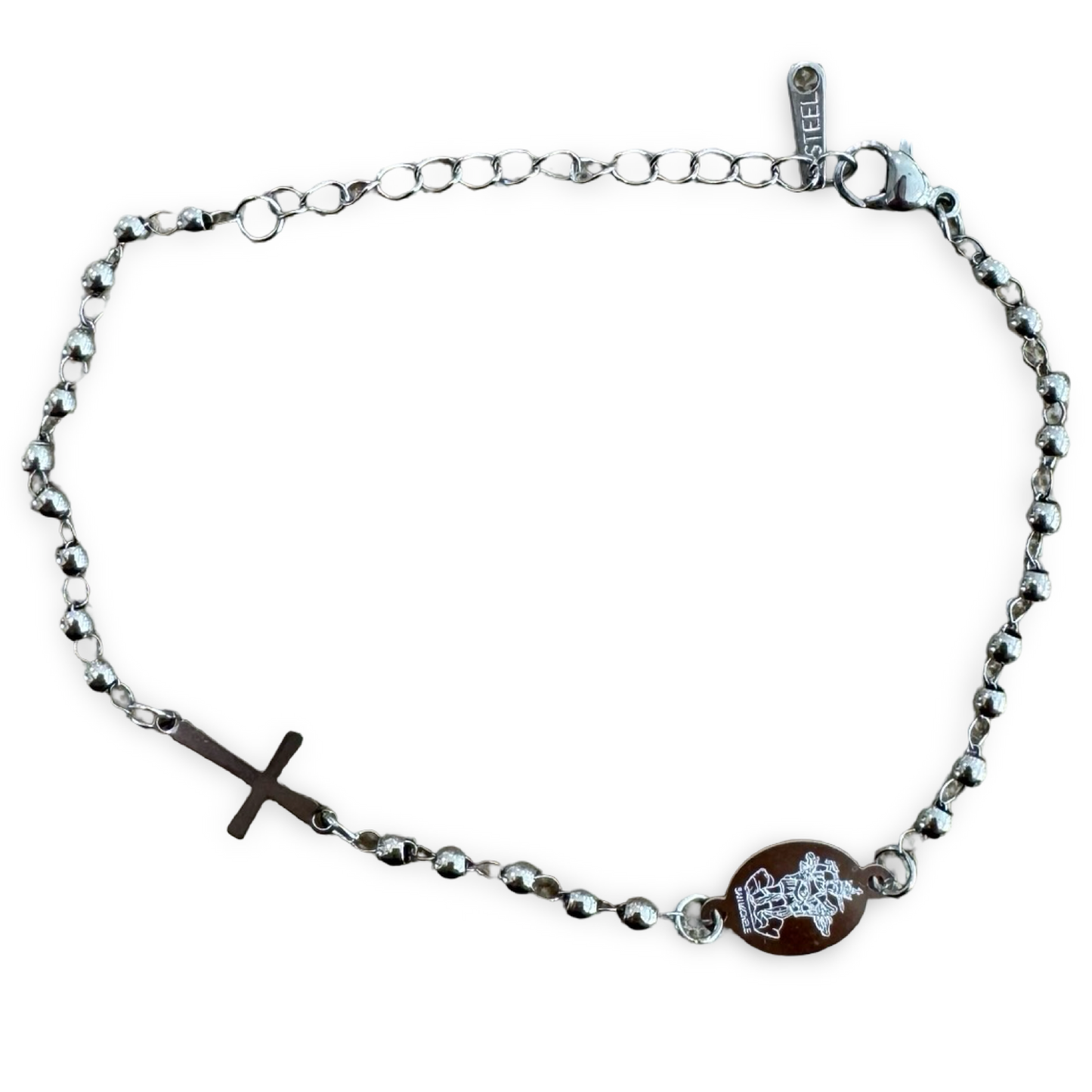 Padre Pio and St. Michael Stainless Steel Rosary Bracelet