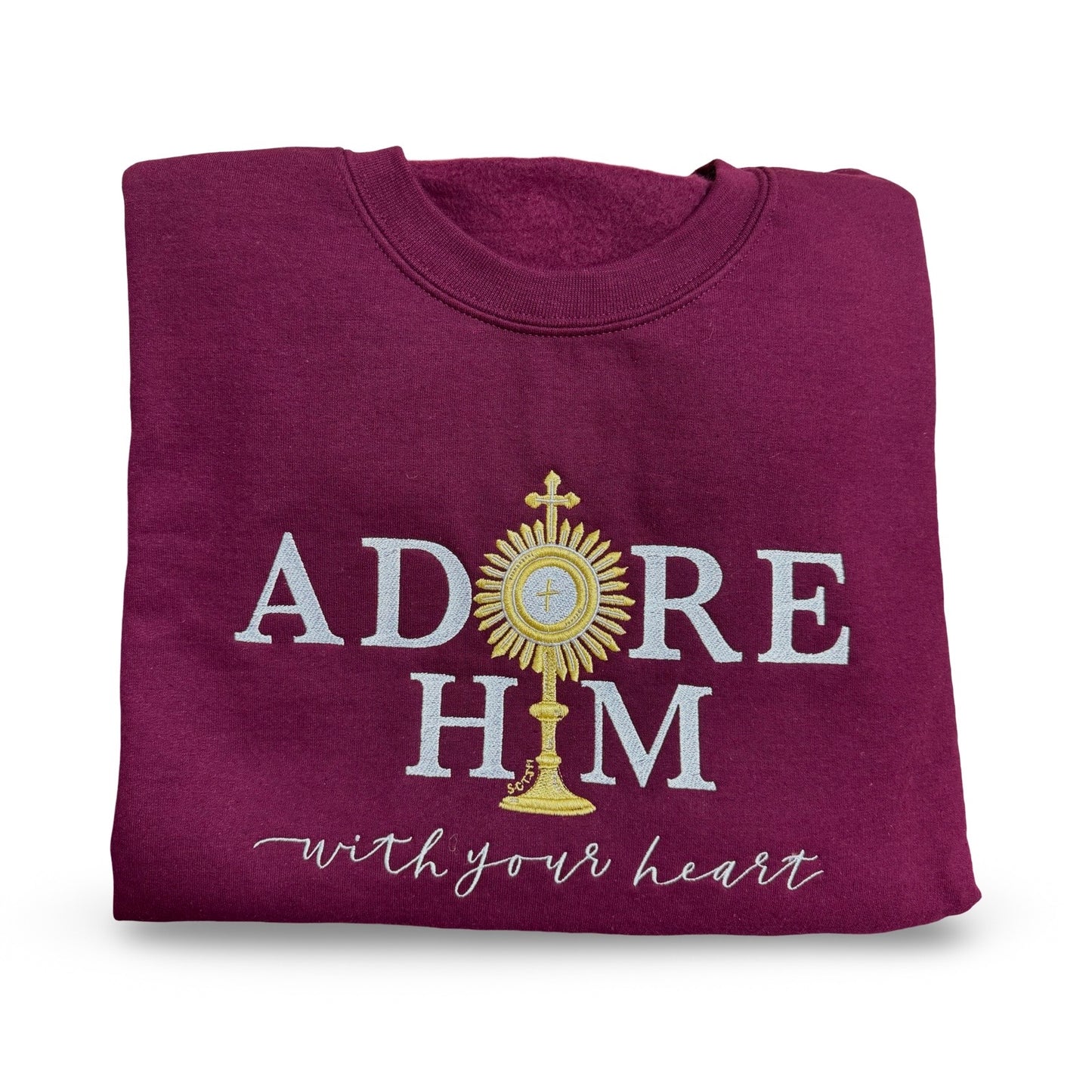 "Adore Him With Your Heart" Embroidered Crewneck Sweater by SCTJM