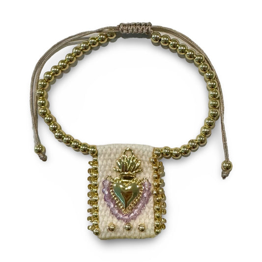 Adjustable Copper and Crystal Beaded Sacred Heart Bracelet