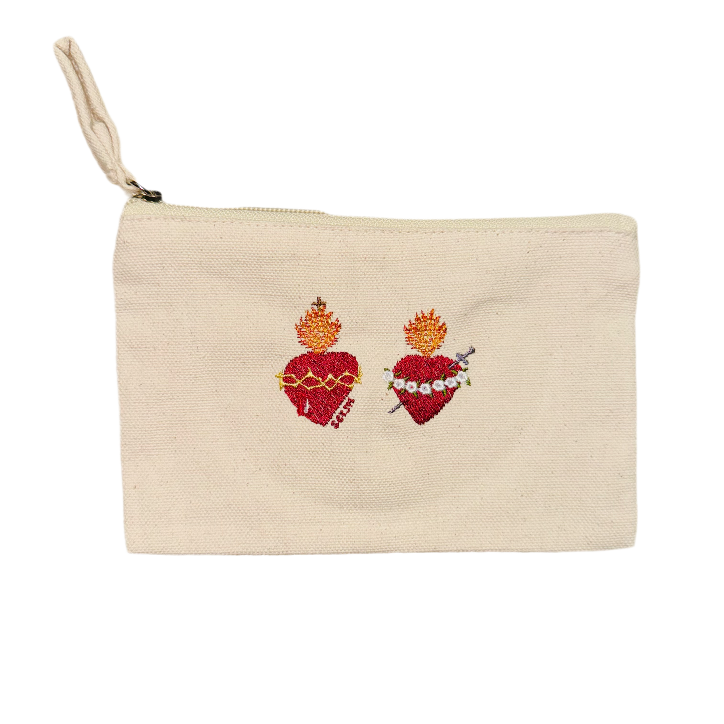 Two Hearts Embroidered Canvas Pouch by SCTJM