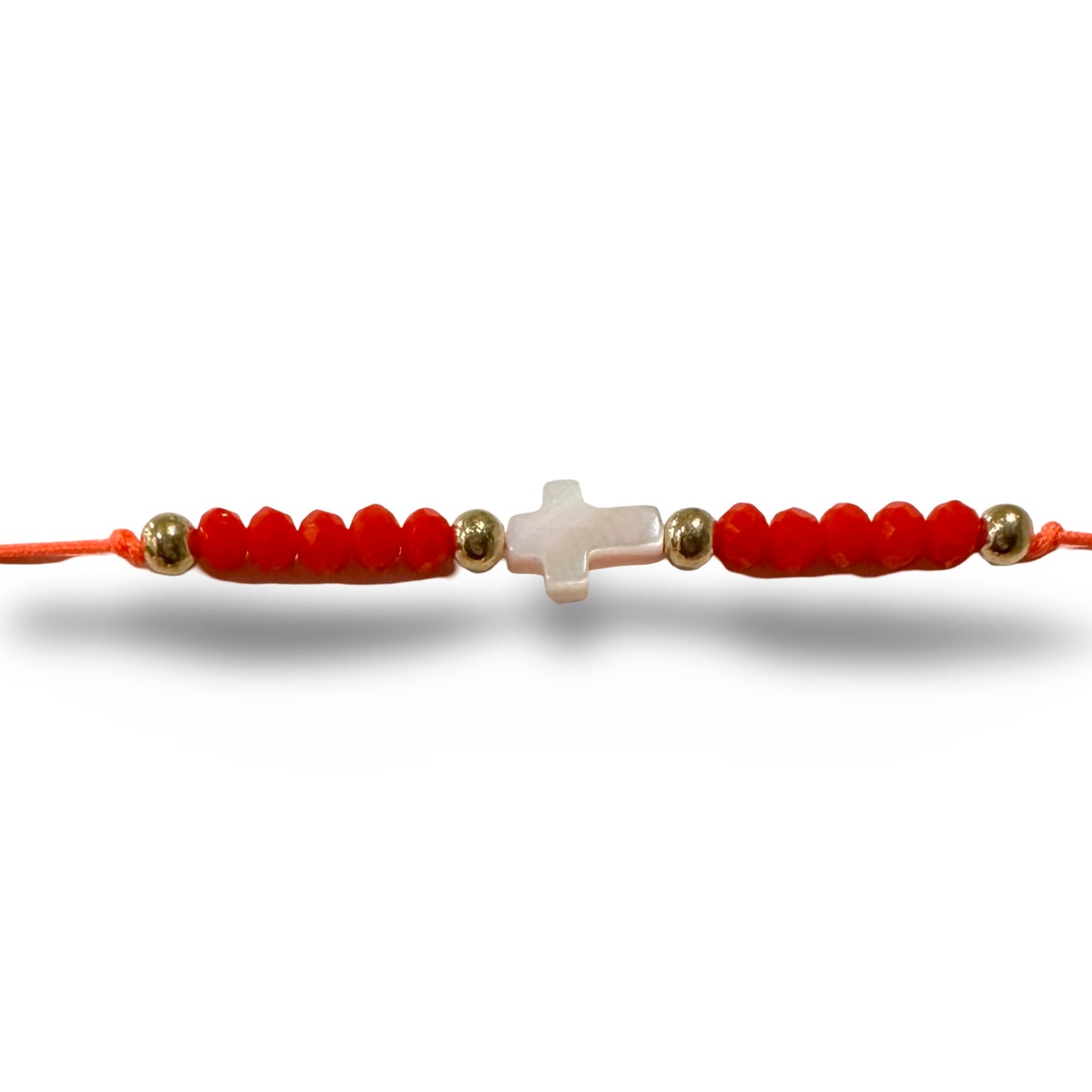 Adjustable String Bracelet with Pearl Cross and Copper Beads of Assorted Colors
