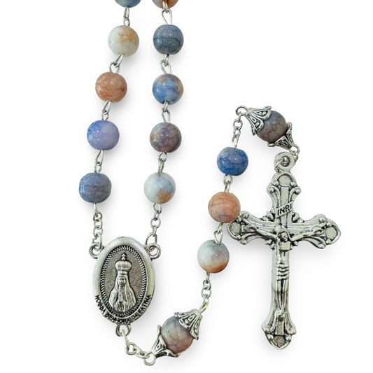 Large Marble Fatima Rosary with Silver Embellished Accents