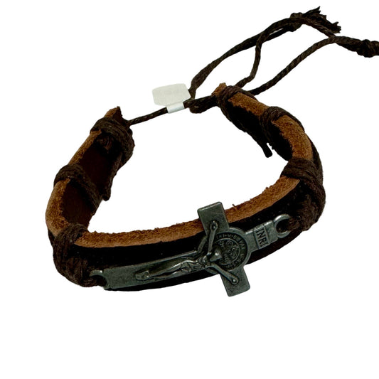 Leather St. Benedict Crucifix Bracelet