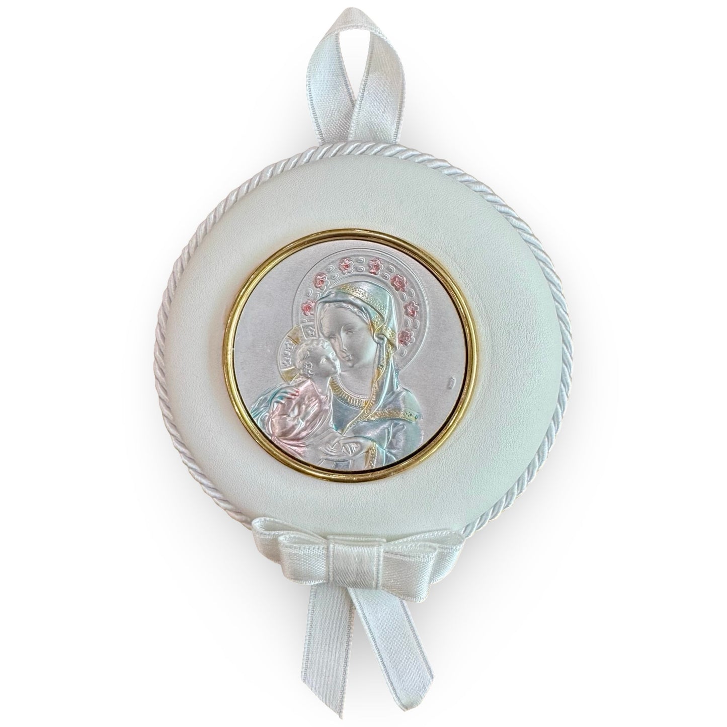 Circular Our Lady of Tenderness Crib Silver Medallion